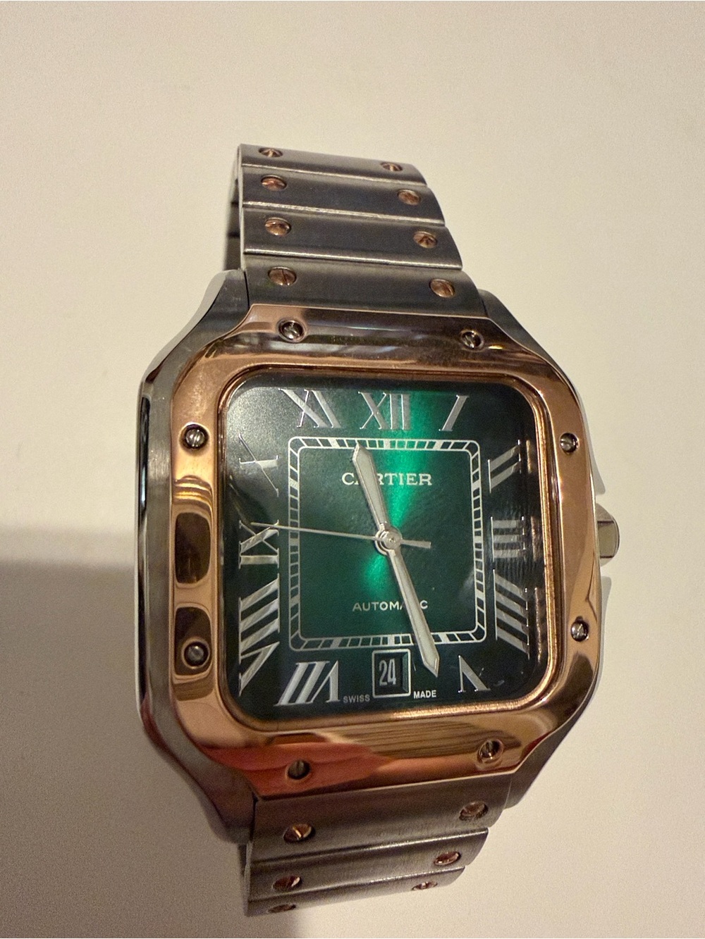 Cartier Santos Two Tone Watch Green Dial. - Picture 11 of 11